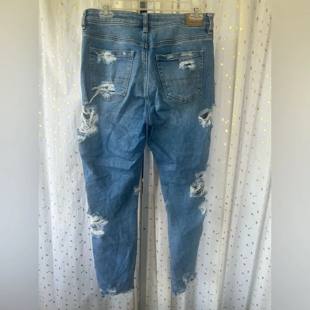 American Eagle Vintage Distressed Ripped Hem High Rise Mom Jeans Boho Western 4 - Image 3