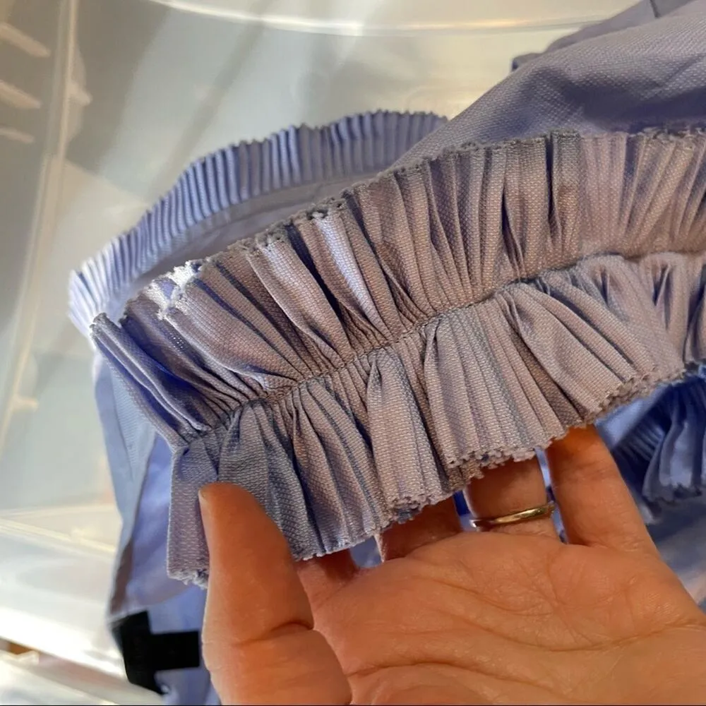 J Crew Blue Sleeveless Ruffled Blouse Cotton Womens 2 Preppy Classic Career - Image 5