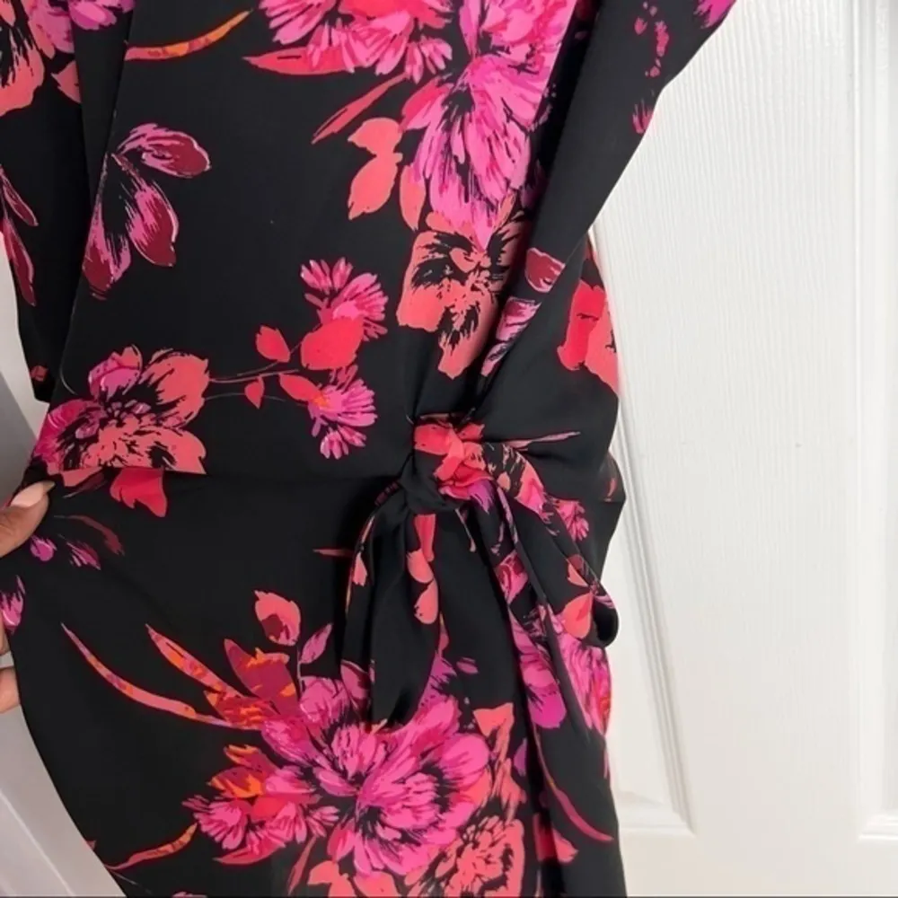 Prelude Floral Chiffon Side Tie Flutter Sleeve Dress‎ Black Size M - Image 6