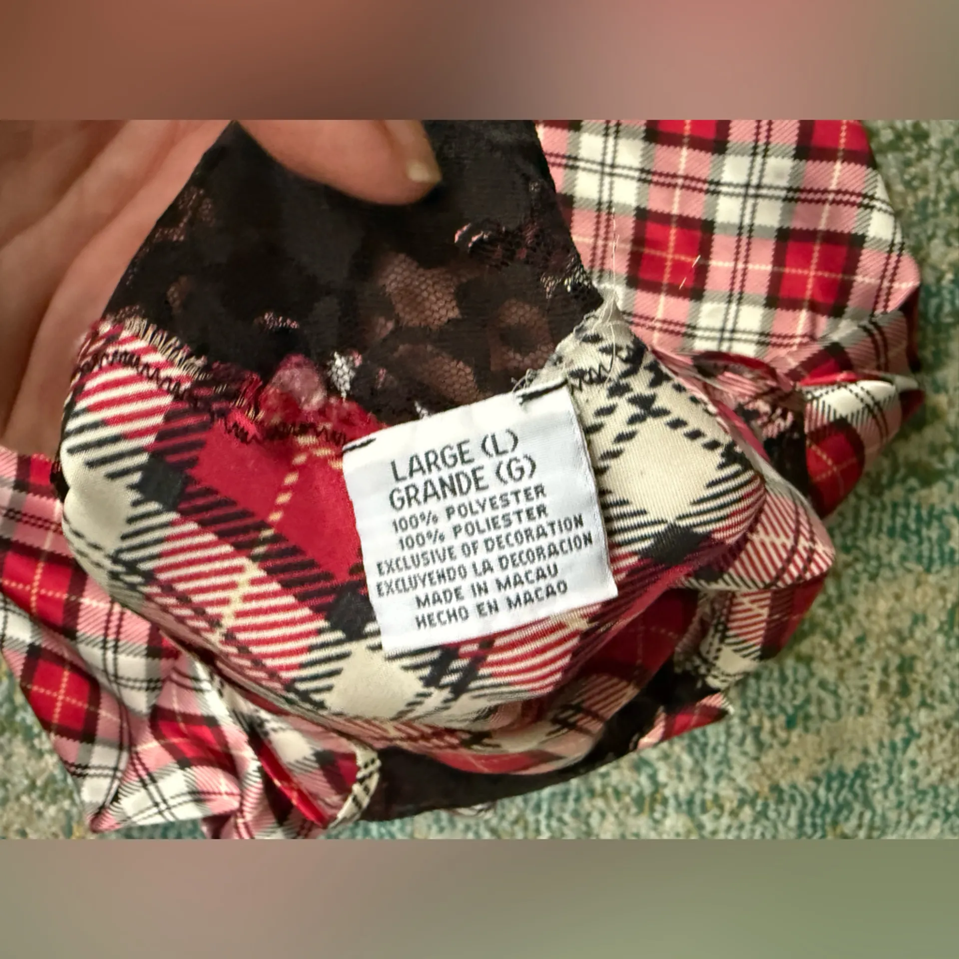 Vintage 90s Y2K Jaclyn Smith tartan plaid lace trim slip dress, size large Red - Image 7