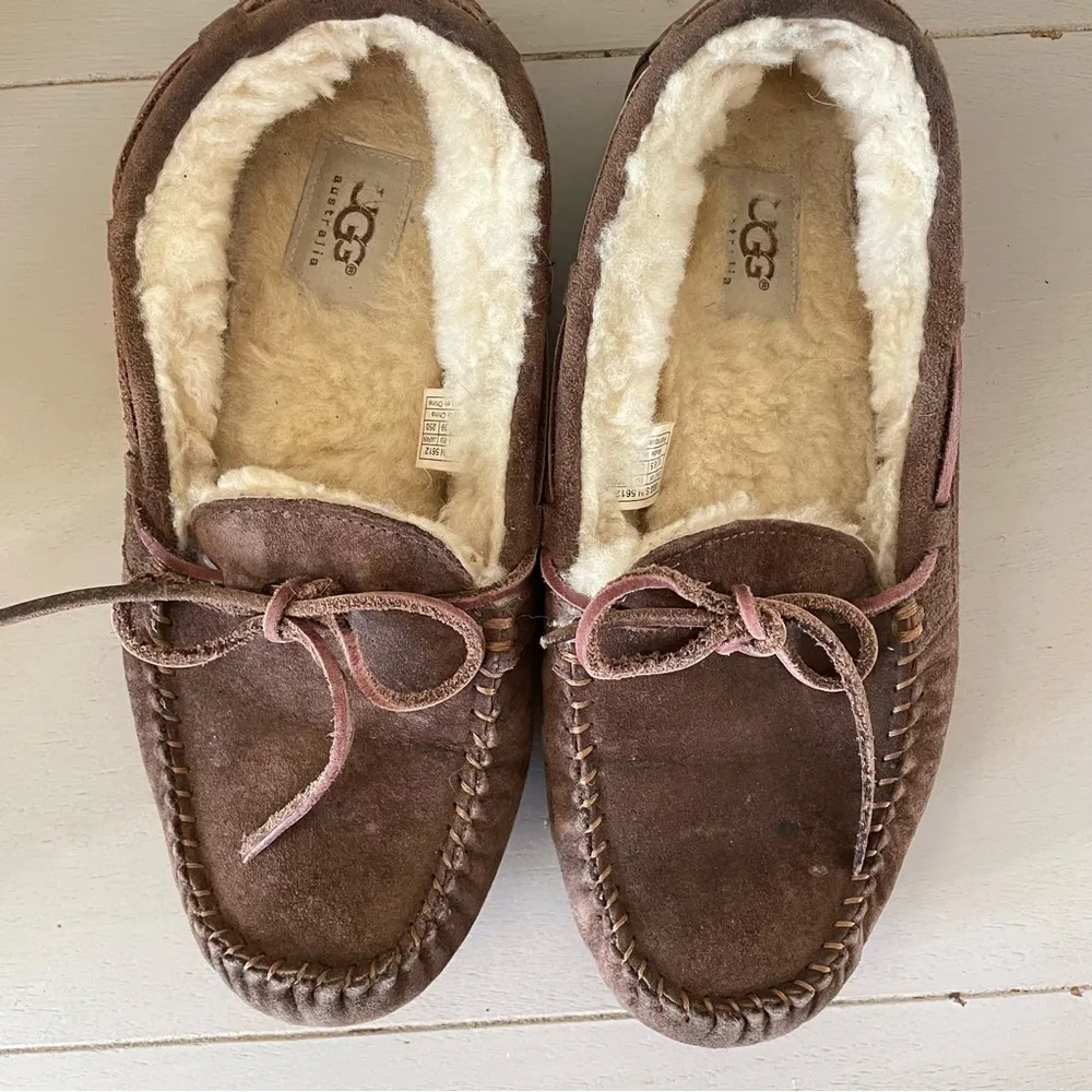 UGG Suede Shearling Moccasin Slippers Dark Brown size 8 - Image 10