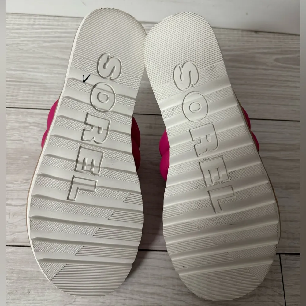 SOREL WOMEN'S ELL II LEATHER PUFF SLIDE SIZE 8.5 Fuchsia Fizz, Sea Salt color - Image 7