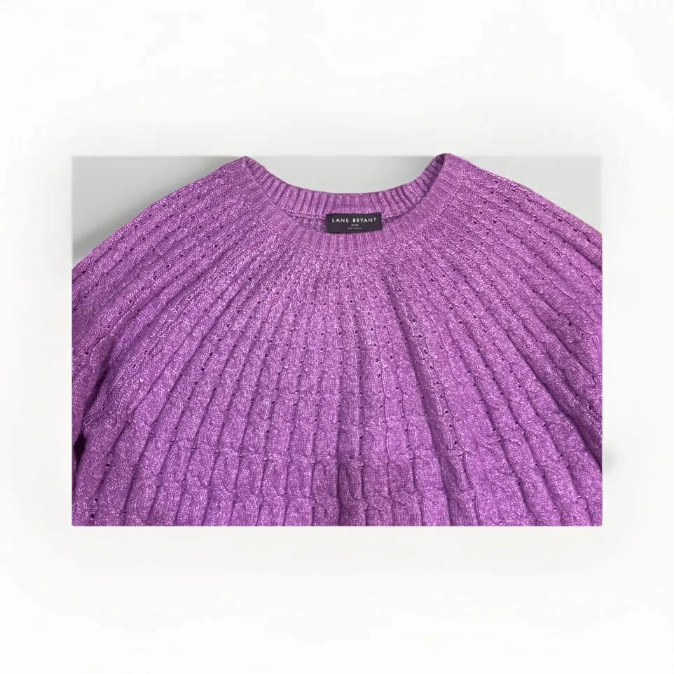 Lane Bryant Women's Purple Round-Neck Cable Knit Sweater Plus Size 18/20 - Image 6