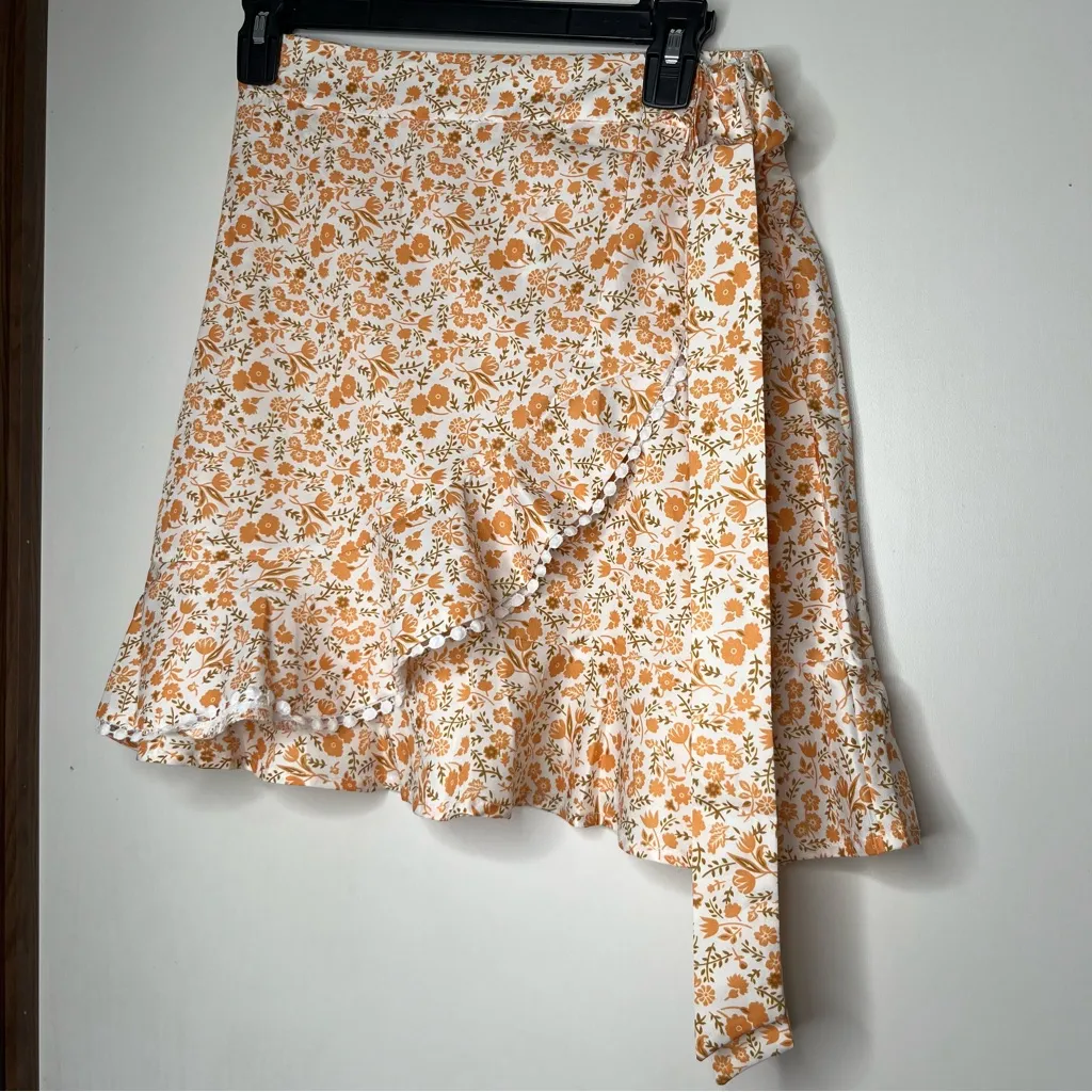 Simplee Orange Wrap Skirt with Tie Front - Image 3
