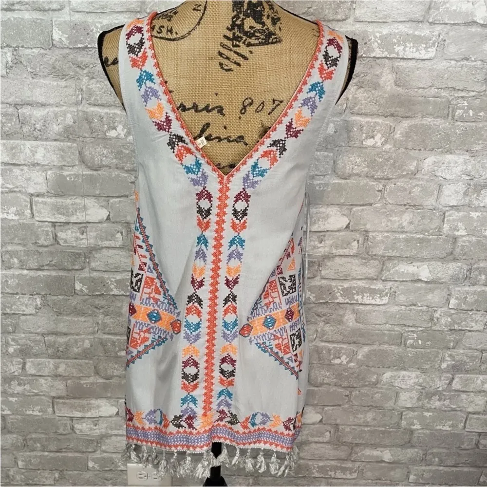 Caramela Aztec Embroidered Tassel Tank Top - Image 4