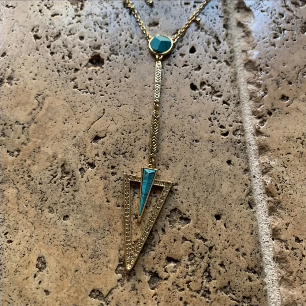 House of Harlow 1960 South Point Aztec Turqouise Layered Strand Necklace Gold - Image 5