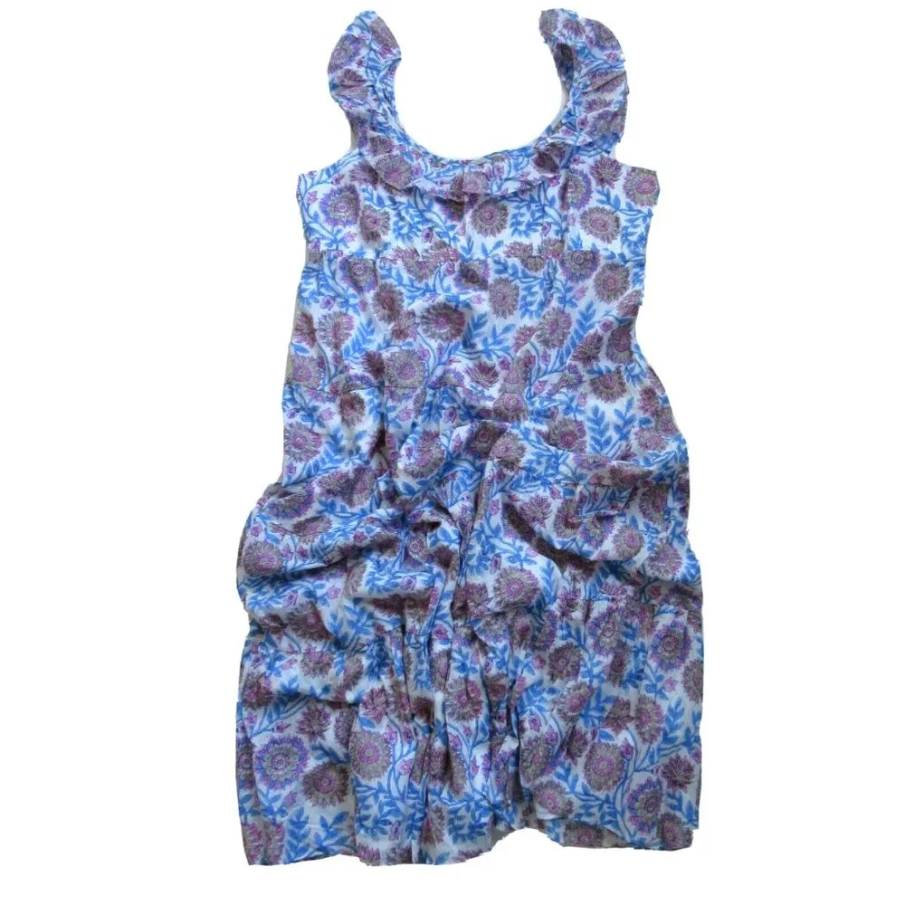 NWT J.Crew Tiered Ruffleneck Midi in Blue Pink Beige Floral Vine Block Print XXL - Image 3