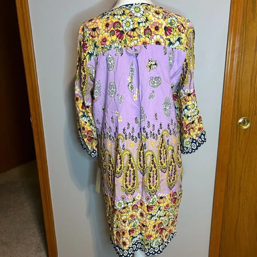 🆕 Fig &‎ Flower Anthropologie paisley print lined dress size M Purple Size M - Image 5