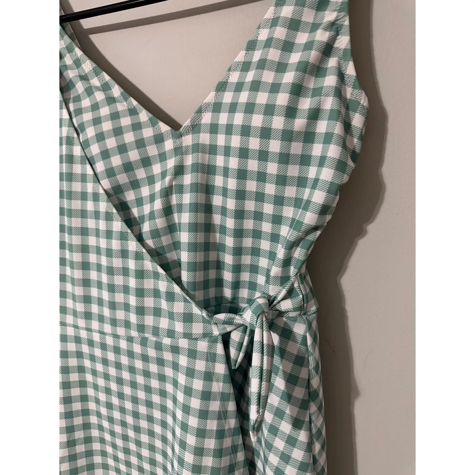 Old Navy Gingham Wrap Swim Dress Green White Waist Swimsuit Underwire SZ S NWOT - Image 2