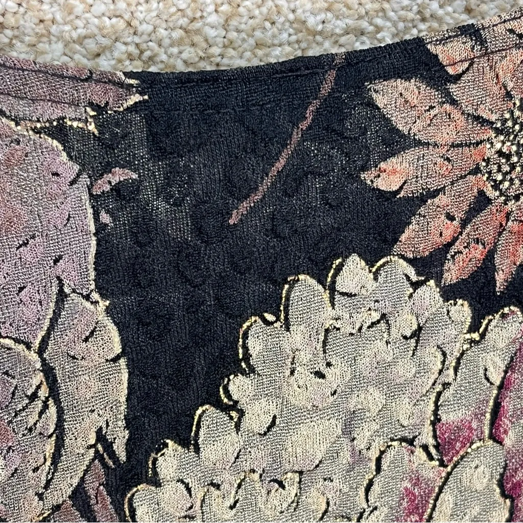 Vintage Y2K MSK Women's Black Floral top beading shoulder pads ruched v neck Size M - Image 12