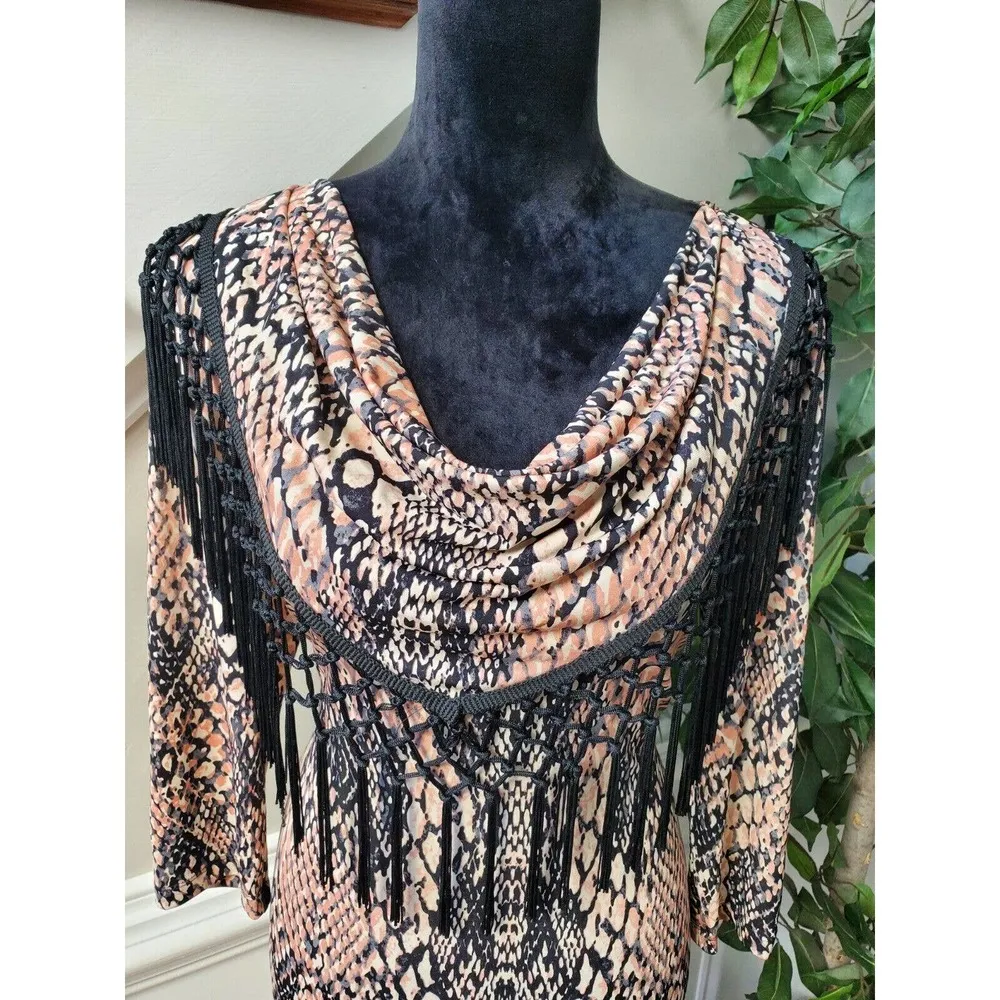 Adressing Women Multicolor Polyester Round Neck Long Sleeve Knee Length Dress S - Image 5