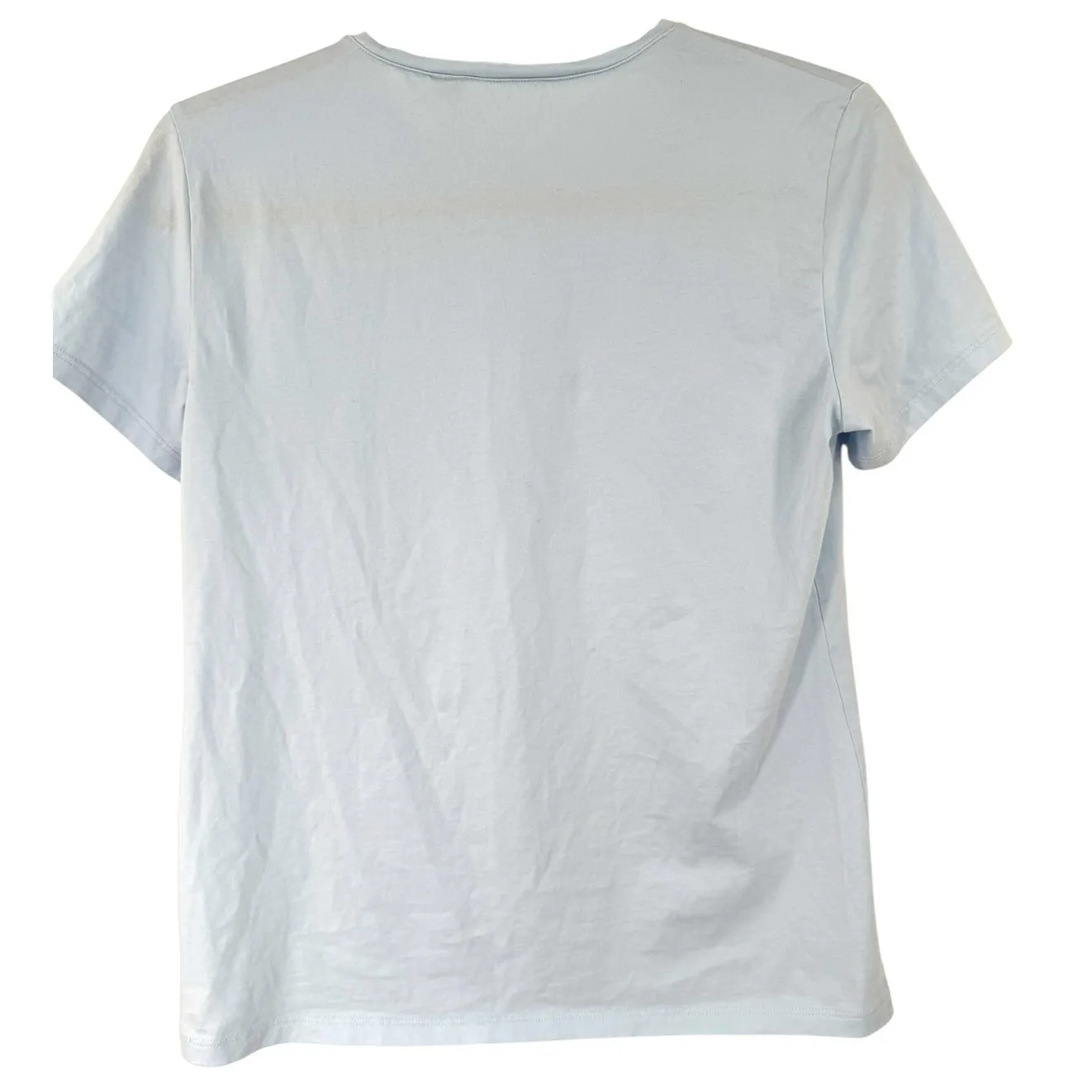 THEORY S Tiny Tee T Shirt Top Slub Organic Cotton Luxury Basic Fitted Baby Blue - Image 4