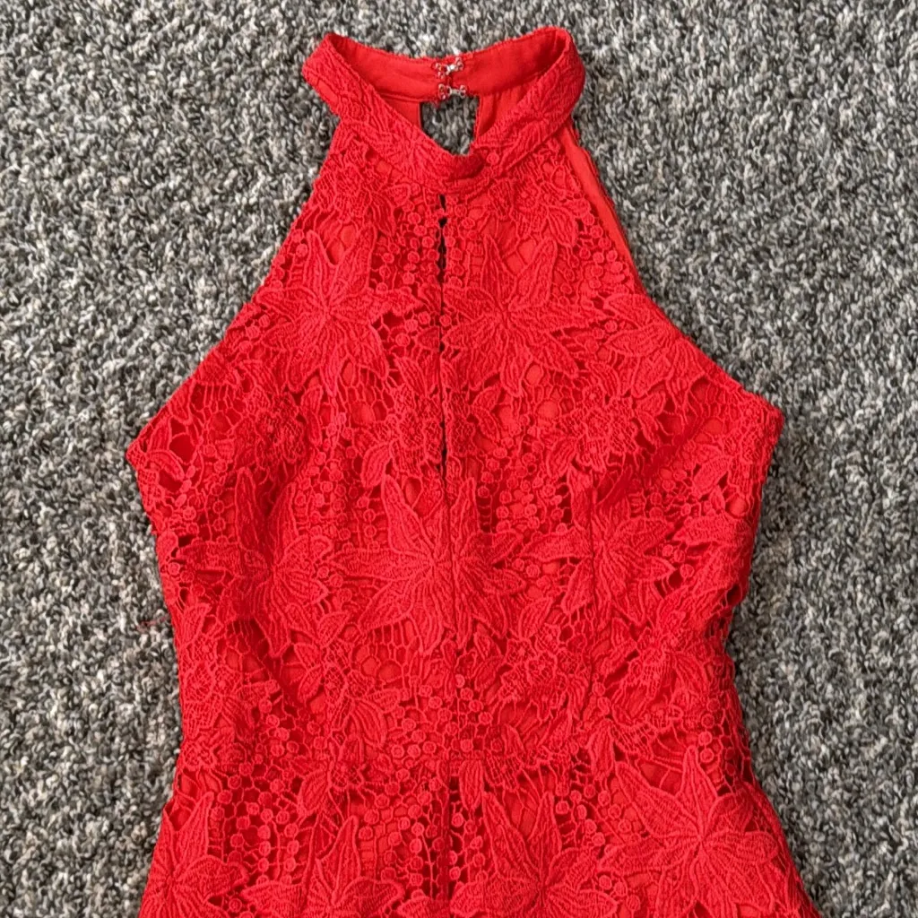 ASTR  Vibrant Red Lace Romper - Image 2