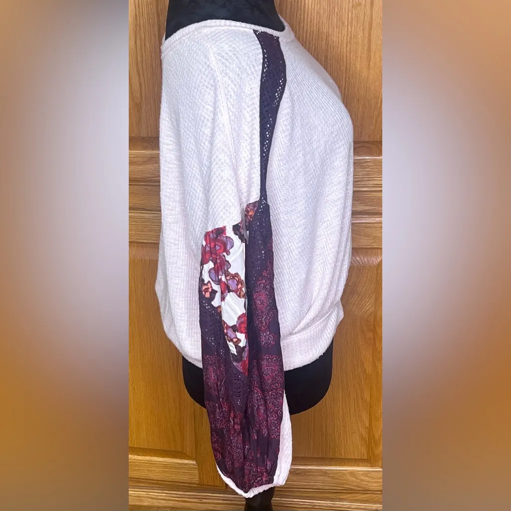 Free People Casual Clash Thermal Top Contrasting Billowed Sleeve‎ Rose Petal XS - Image 10