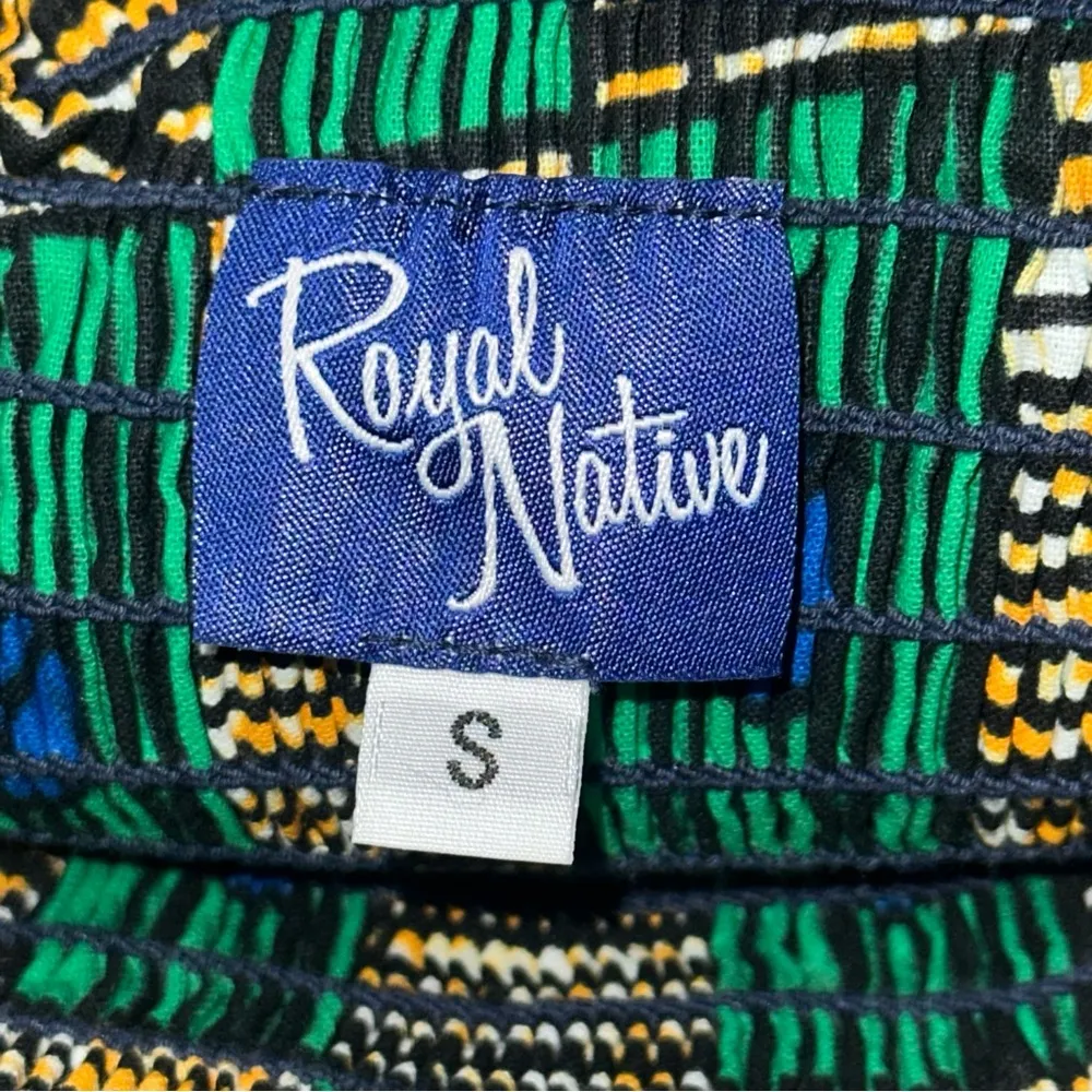 Royal Native Women’s Size S Green Bricks Cotton African Tie Shoulder Dress - Image 7