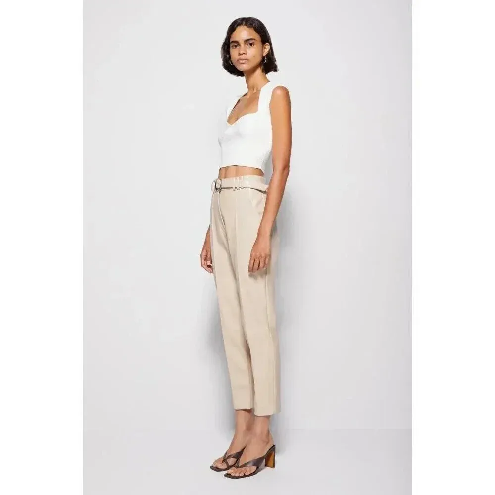 Jonathan Simkhai NWT Pauline Vegan Leather Belted Crop Pant in Moonstone‎ Size 0 - Image 3