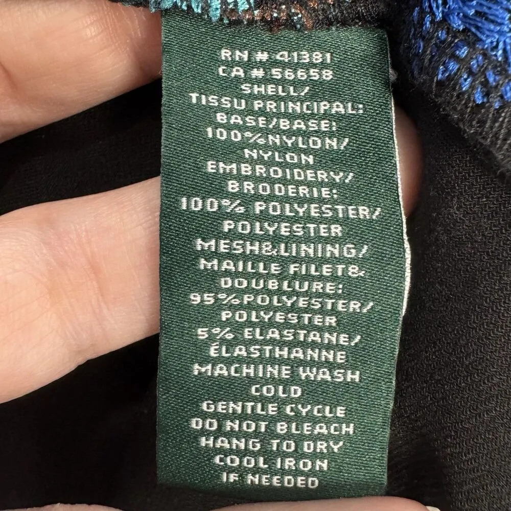 Lauren Ralph Lauren Midi Dress Size 12 Floral Embroidered Mesh Black Blue Modest - Image 8