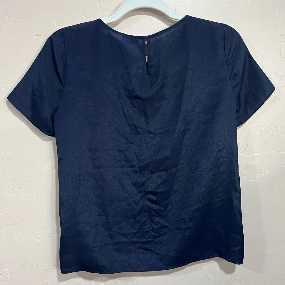 J. Crew sz XXS Kelly green and navy color block lace shirt Blue - Image 4