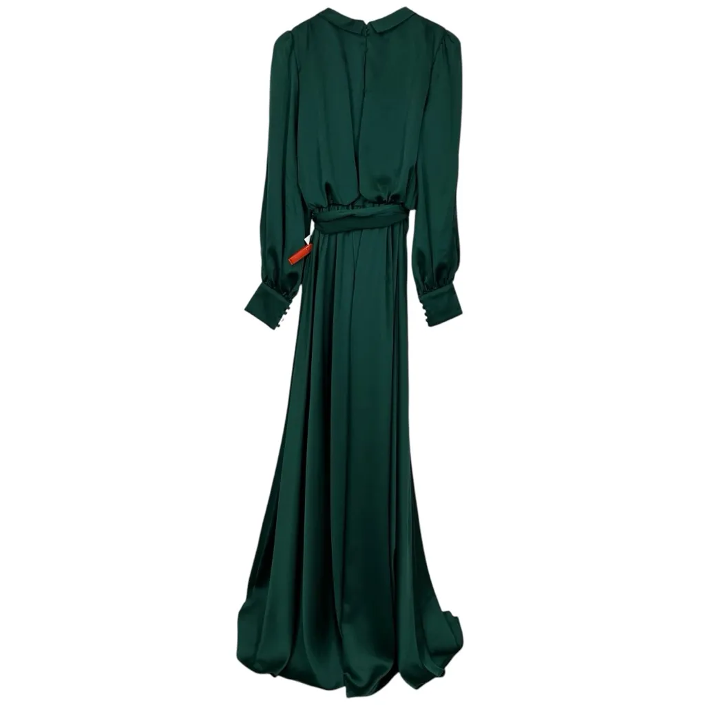 Ieena for Mac Duggal Split Sleeve Faux Wrap Gown Deep Emerald Size 10 49146 NWT - Image 4