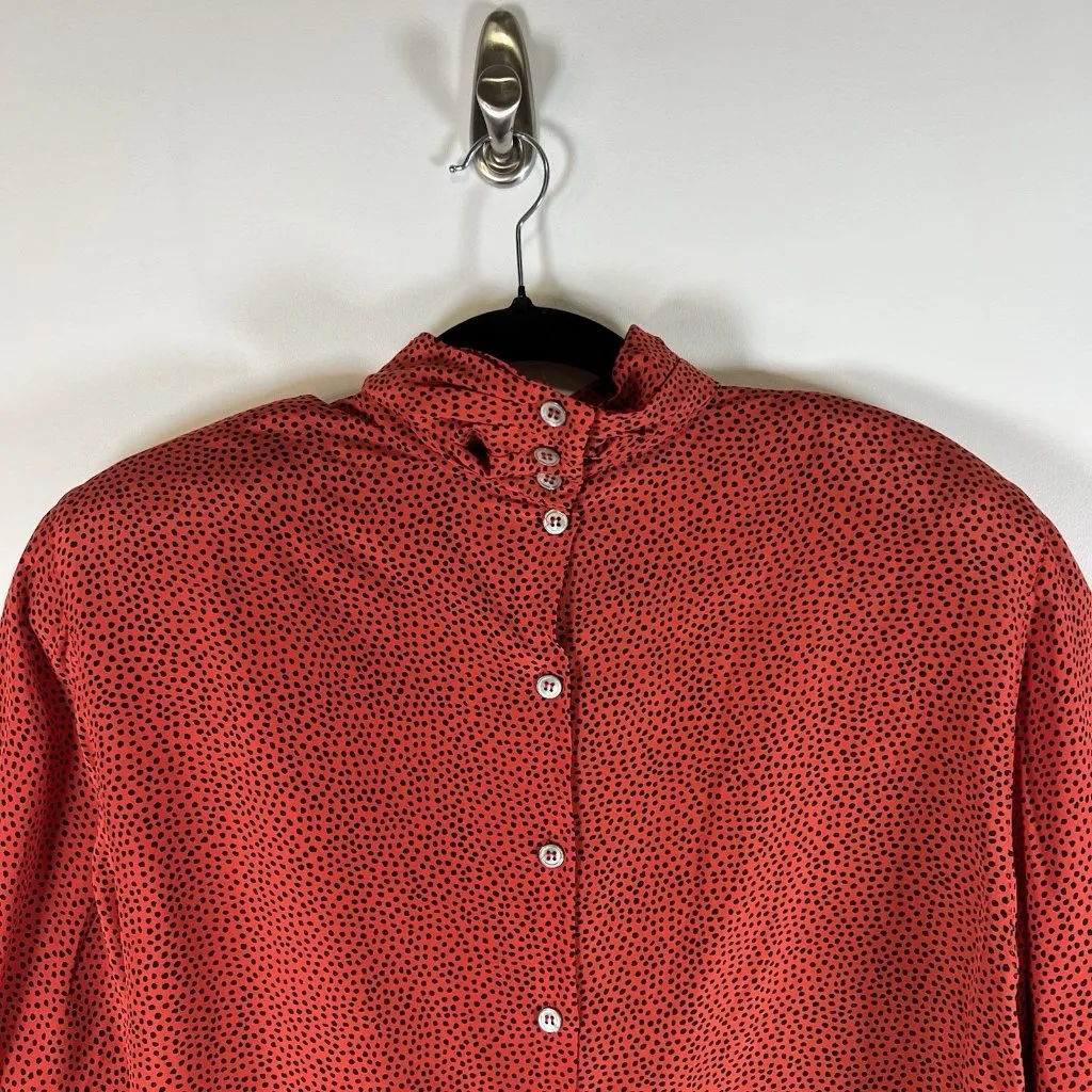 Vintage Christian Dior Seperates‎ Womens Red Polka Dot Silk Top Size 14 Designer - Image 6