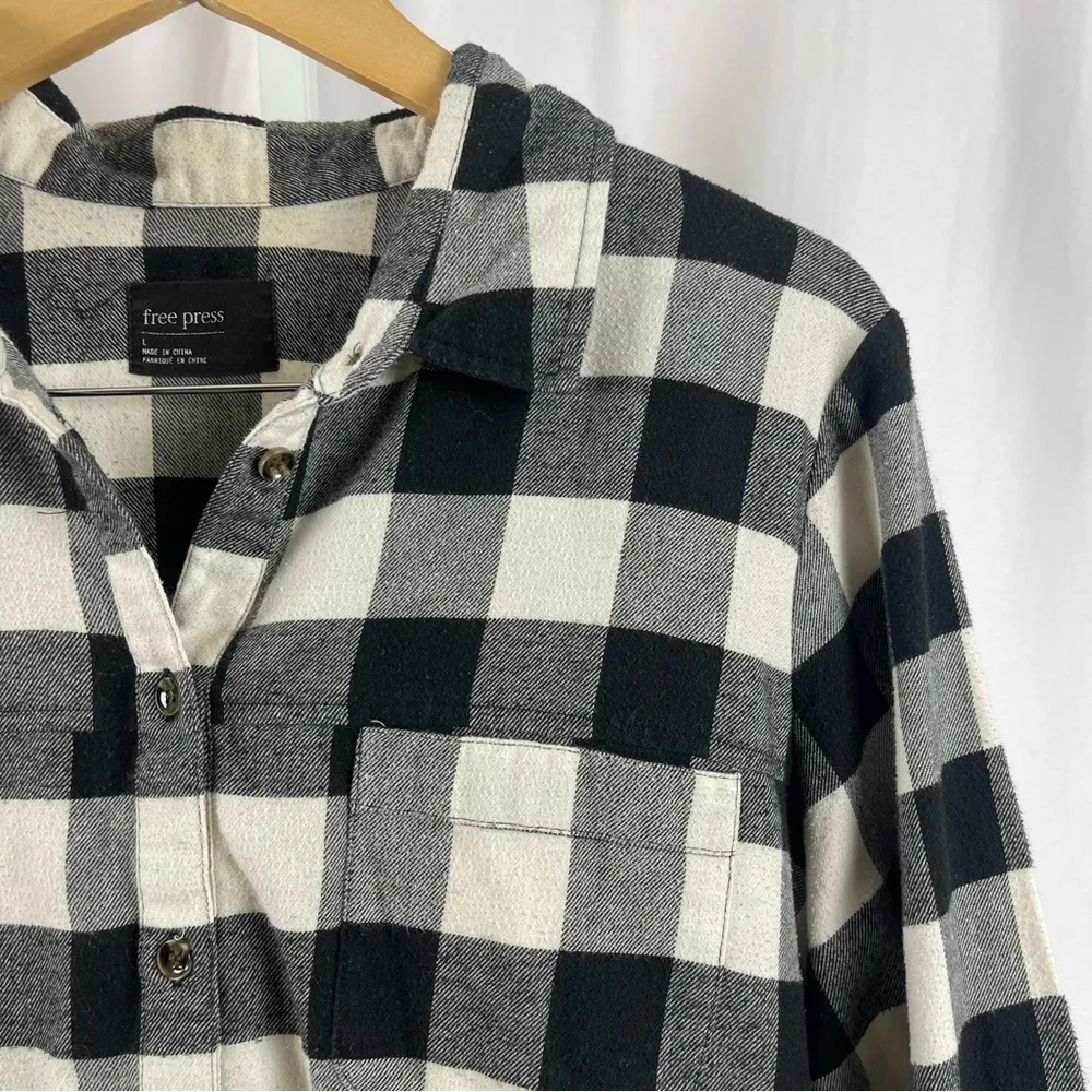 Free Press Large Buffalo Plaid Flannel Tunic Longline Button Down Shirt Chore - Image 4