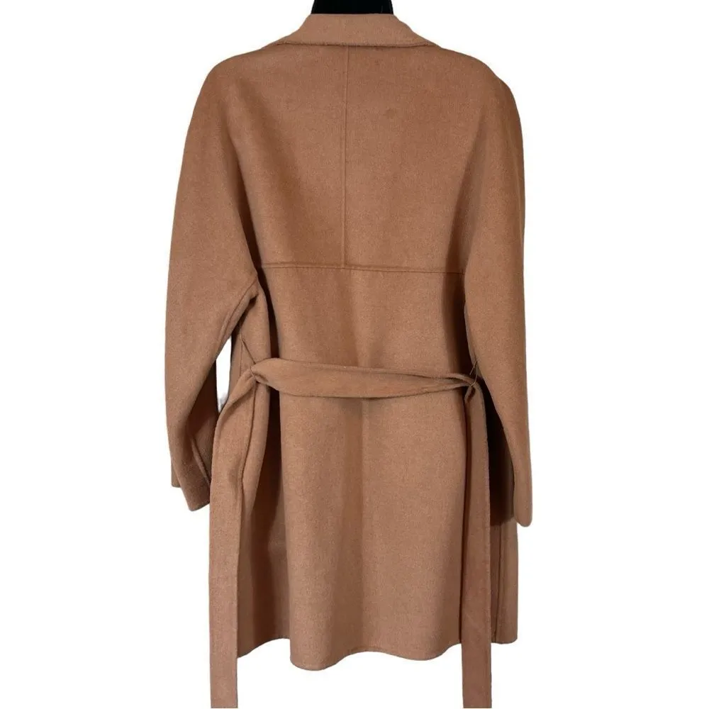 Zara Handmade Camel Beige Waterfall Wool Blend Draped Coat - Image 4