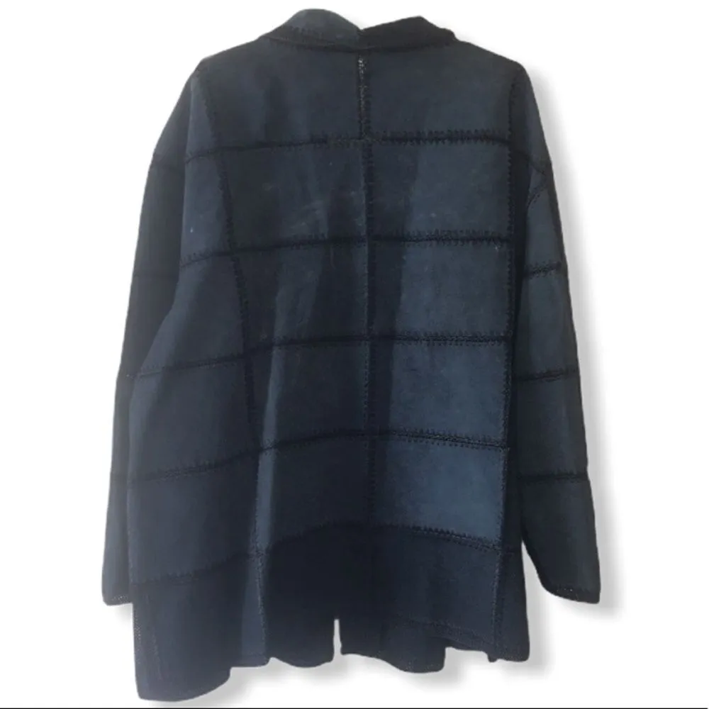 Vintage Suede Whipstitch Crochet Jacket Black Size 3X - Image 3