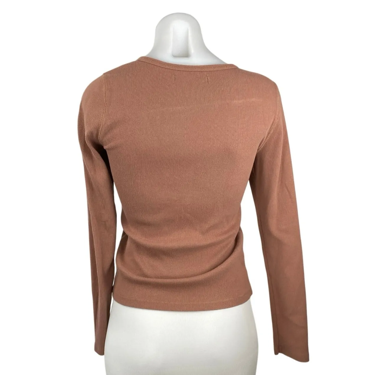 Abercrombie & Fitch Women's Brown Rib Knit Henley Long Sleeve Crop Shirt Top M - Image 3