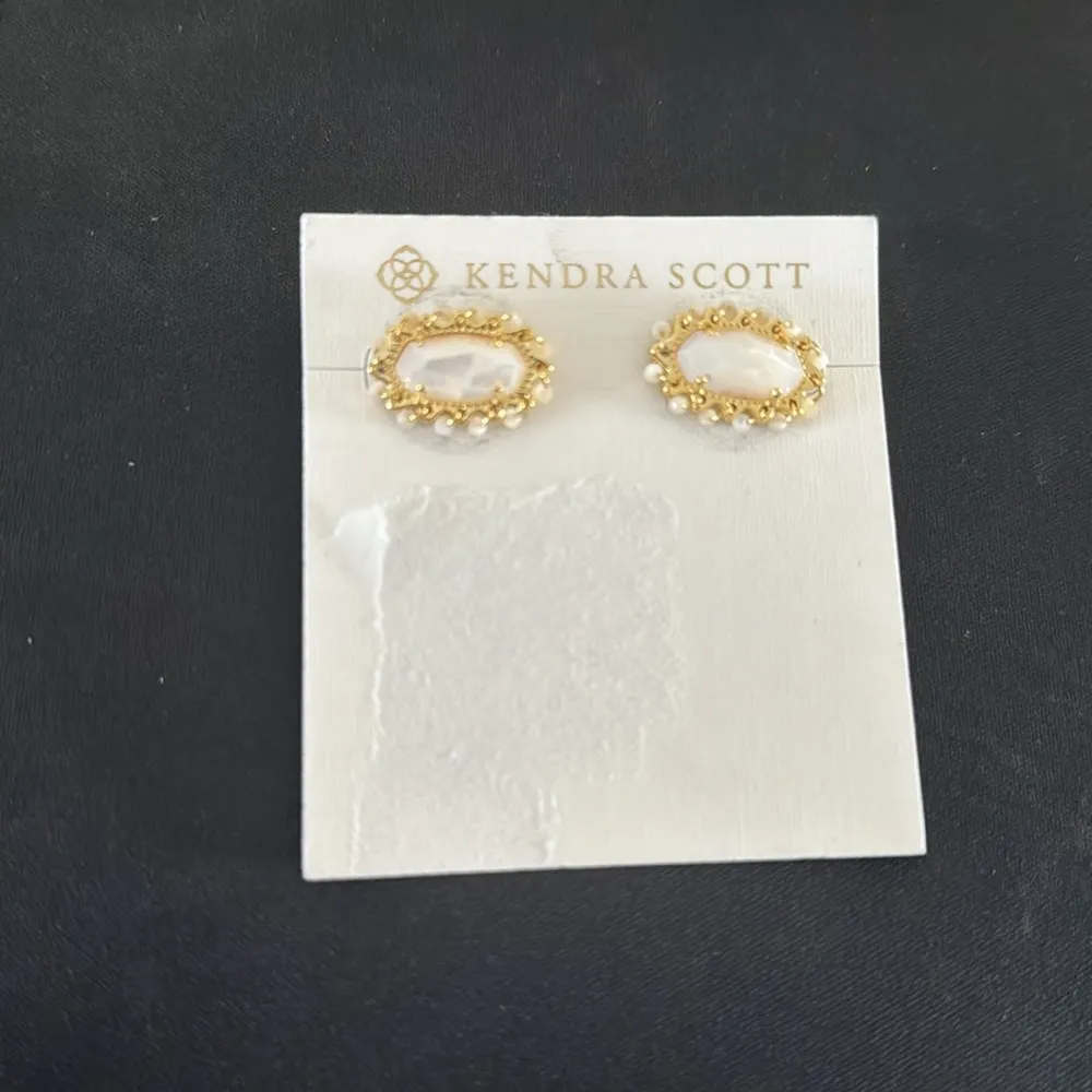 Kendra Scott, Cade Gold Stud Earrings in Ivory Mother-of-Pearl, $75 - Image 4