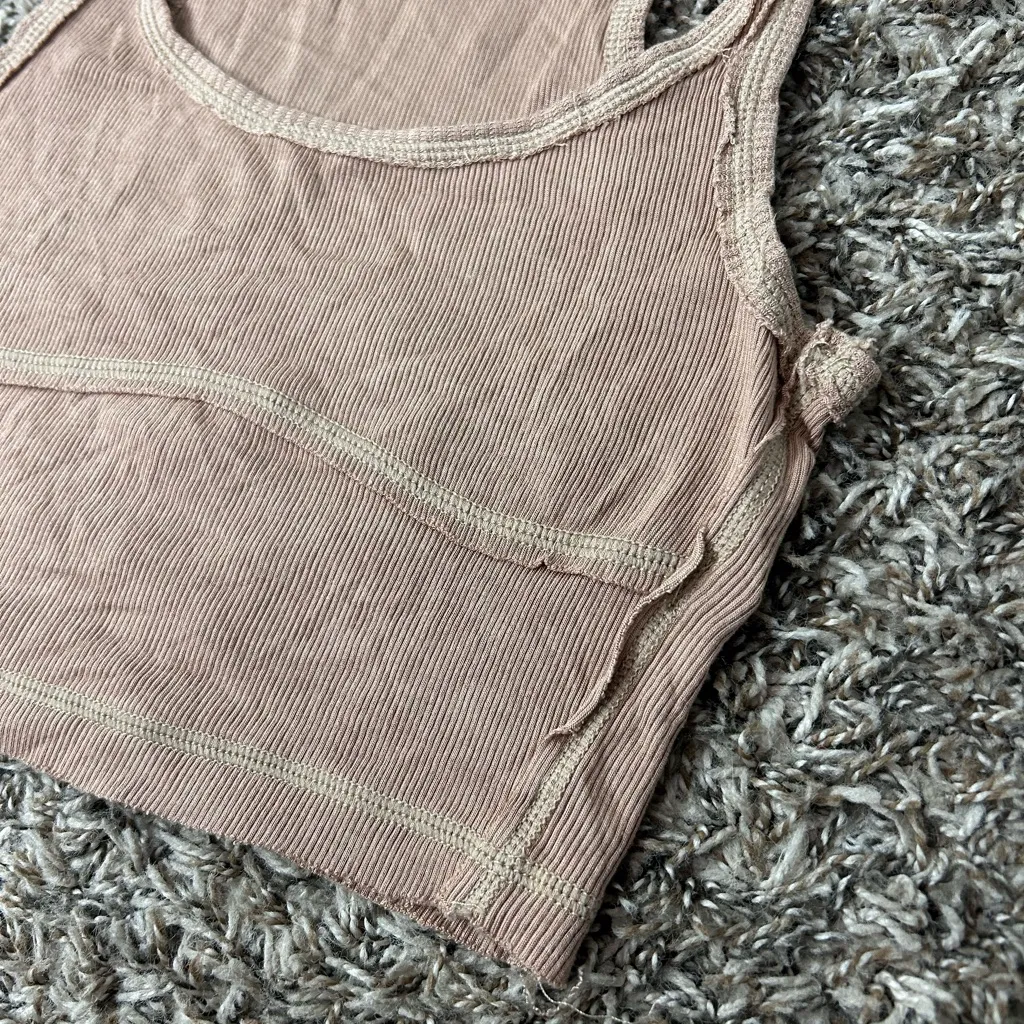 Urban Outfitters Out From Under Distressed Tan Scoop Neck Crop Tank Top - Image 5