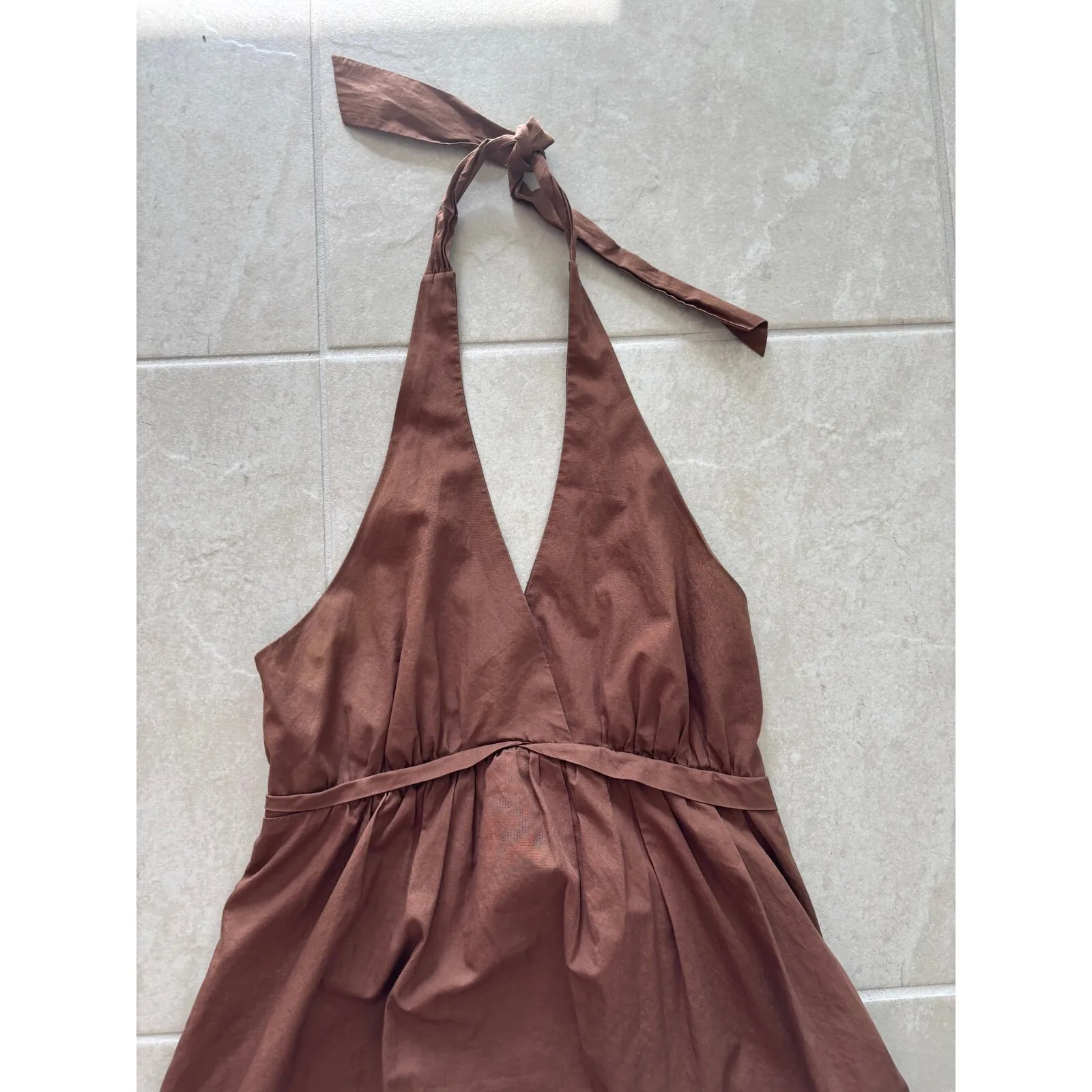 Vintage Dress Womens Size 2 Brown Halter Babydoll Bubble Hem Y2K Boho Hoco Party - Image 4