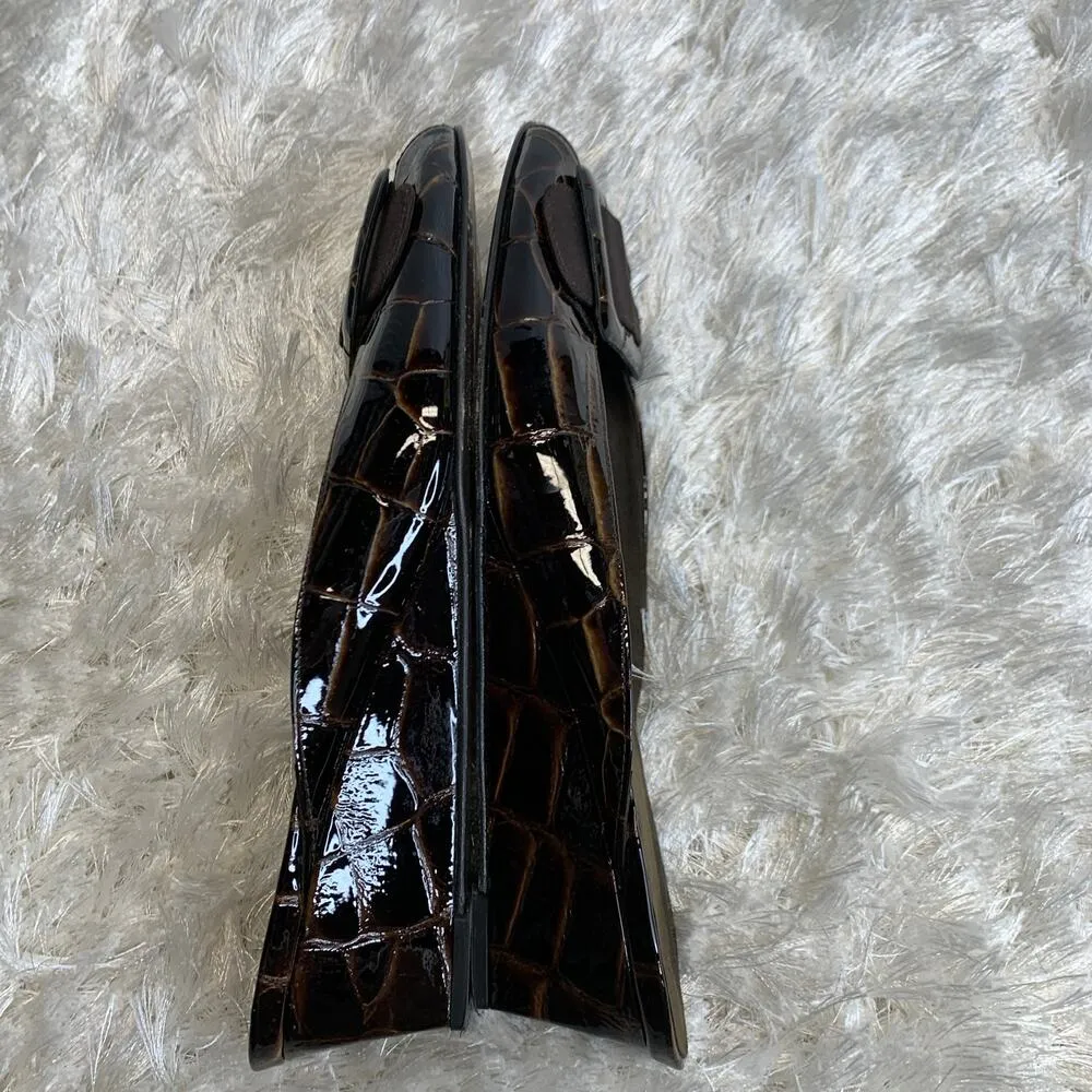 Stuart Weitzman Stuart Weitzmann Brown Croc Embossed Wedge Heels Sz 8M - Image 6