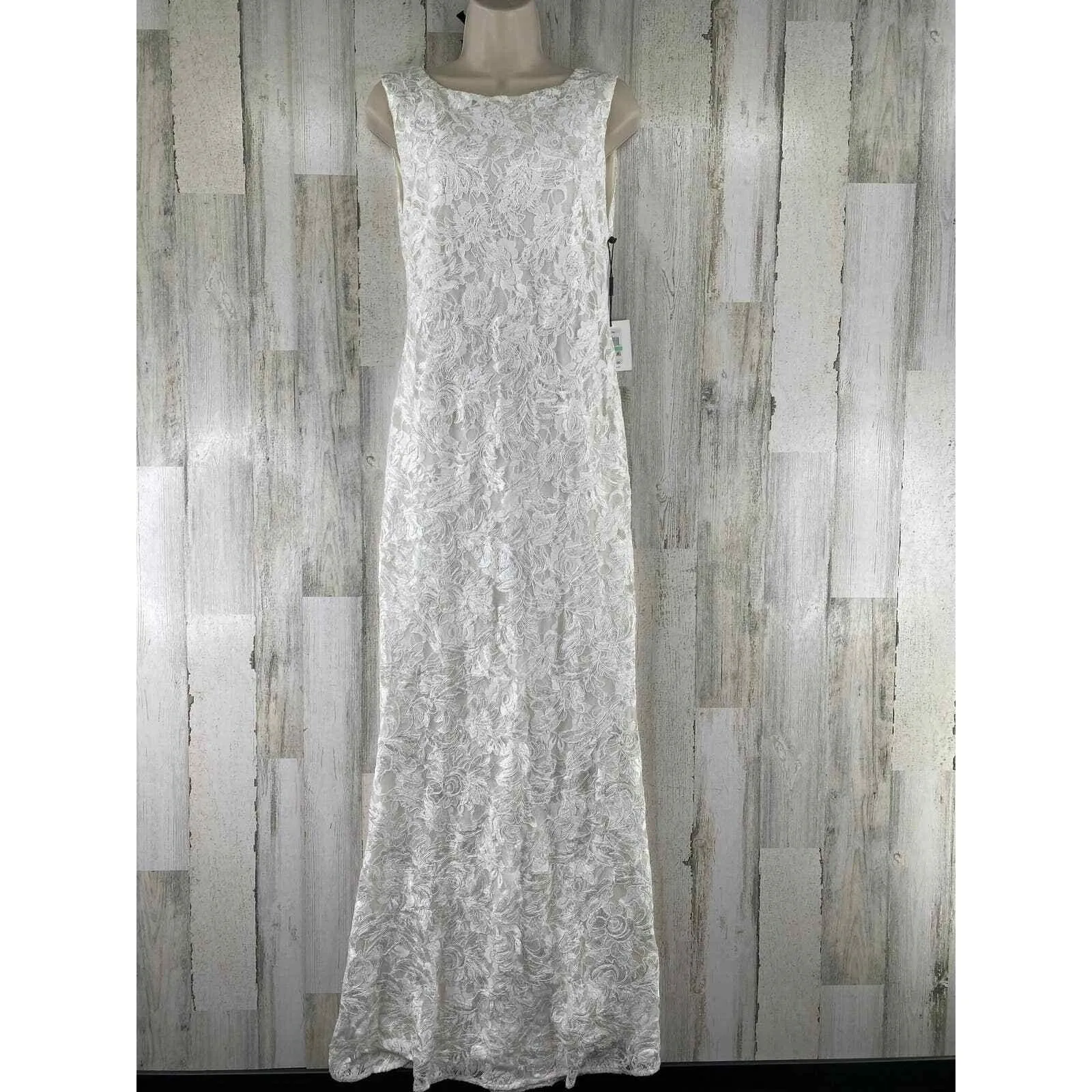 Calvin Klein Romantic Gown Womens 8 Ivy Lace Zip Up Open Back Lined Wedding NEW - Image 3