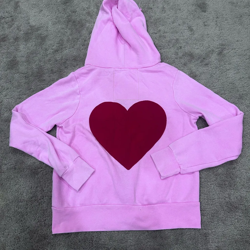 Aviator Nation Rare Neon Pink Heart Stitch Set Hoodie Zip up And Sweatpants XS - Image 2