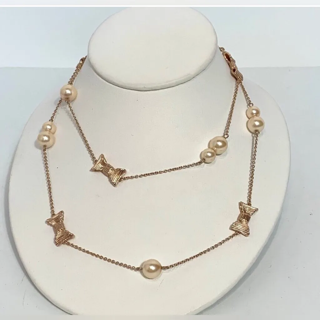 Kate Spade New York Long Chain Necklace Pearls Bow Scatter, Cream Gold Pearl Bow - Image 2