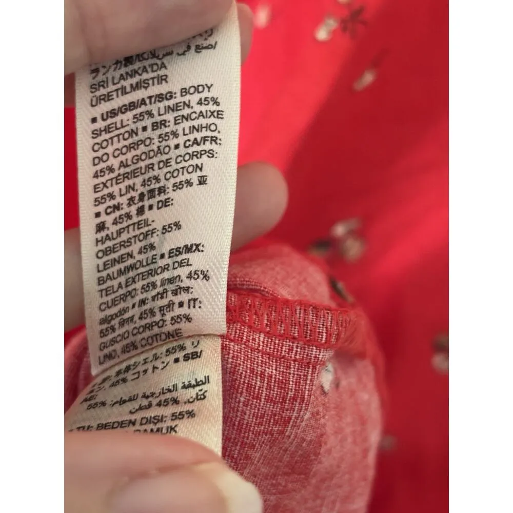 Goodthreads Red Ginkgo Print Linen Blend Peasant Prairie Dress Womens Large - Image 7