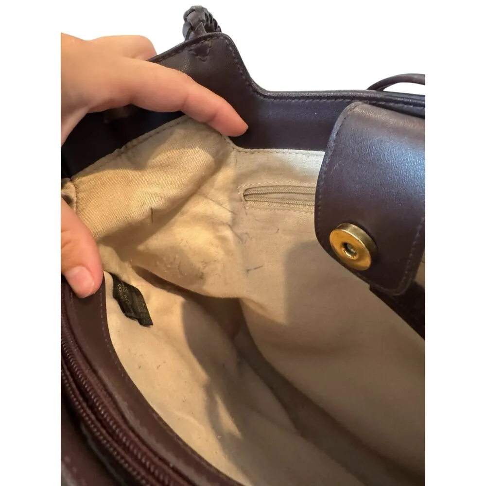 Etienne Aigner Straw Tote Bag Brown Leather Trim Shoulder Purse Preppy Coastal - Image 9