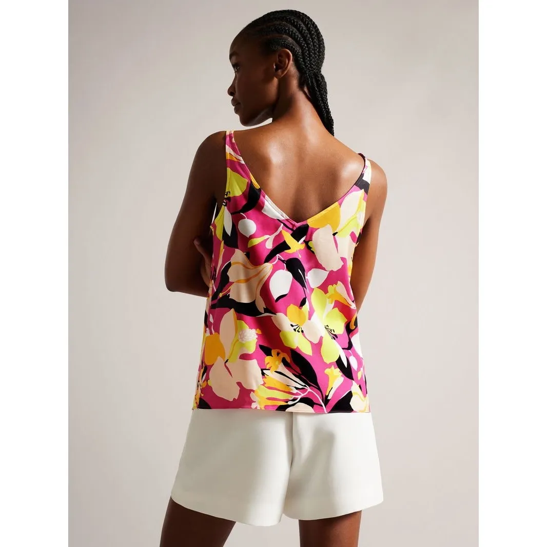 Ted Baker London Thalia Sodi Cami Tank Top Size 4 Large Pink Floral Lightweight‎ - Image 5