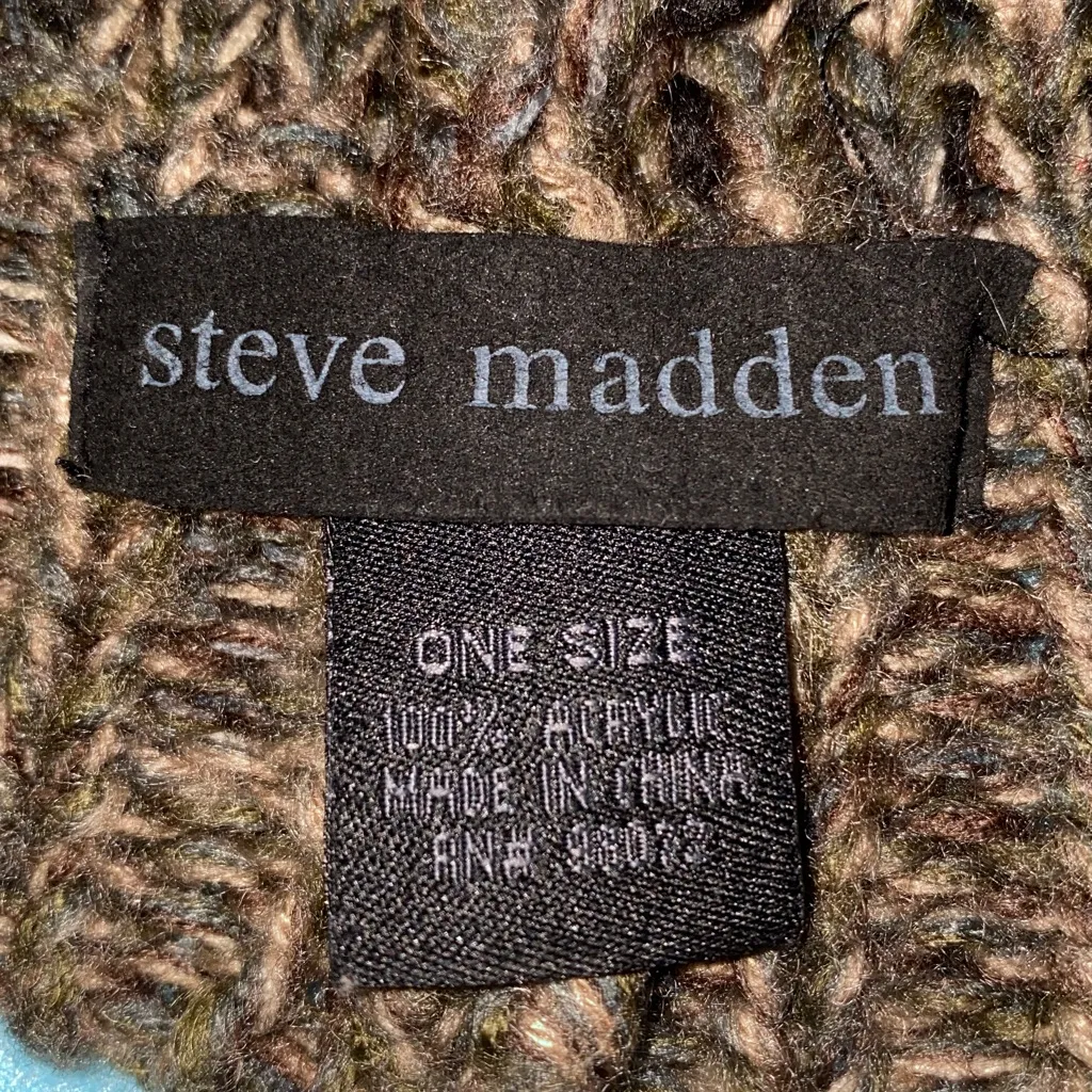 Steve Madden chunky knit pom pom hat beanie dark light browns and tans SZ OSFA - Image 7