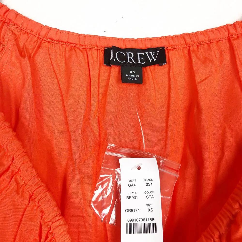NWT J. CREW Orange Cotton Poplin V Neck Smocked Waist Midi Dress Size XS Boho - Image 5