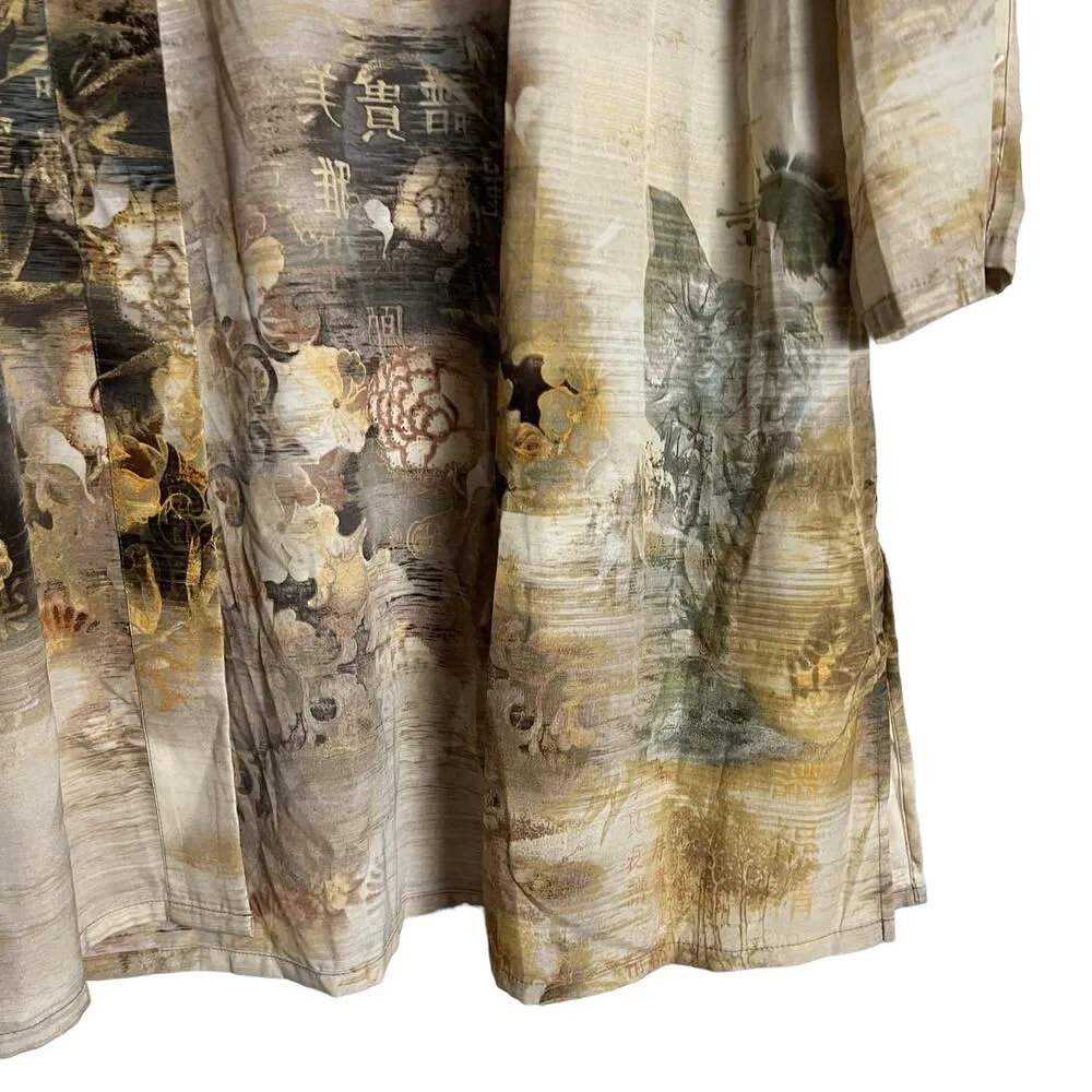 Chico’s Travelers Asian Printed Brown 3/4 Sleeve Duster Jacket Size 12 - Image 9