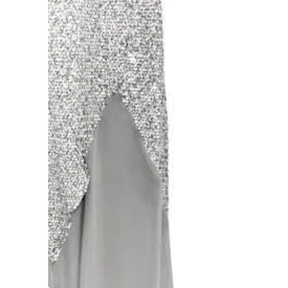 ZARA x BARBIE MATTEL Silver Sequined Tulle Long Maxi Dress Gown Size M NWT - Image 5
