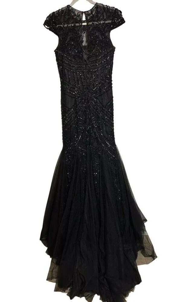 Sherri Hill Gown Formal Floor Length Black Mermaid Cap Sleeve Embellished Size 4 - Image 2