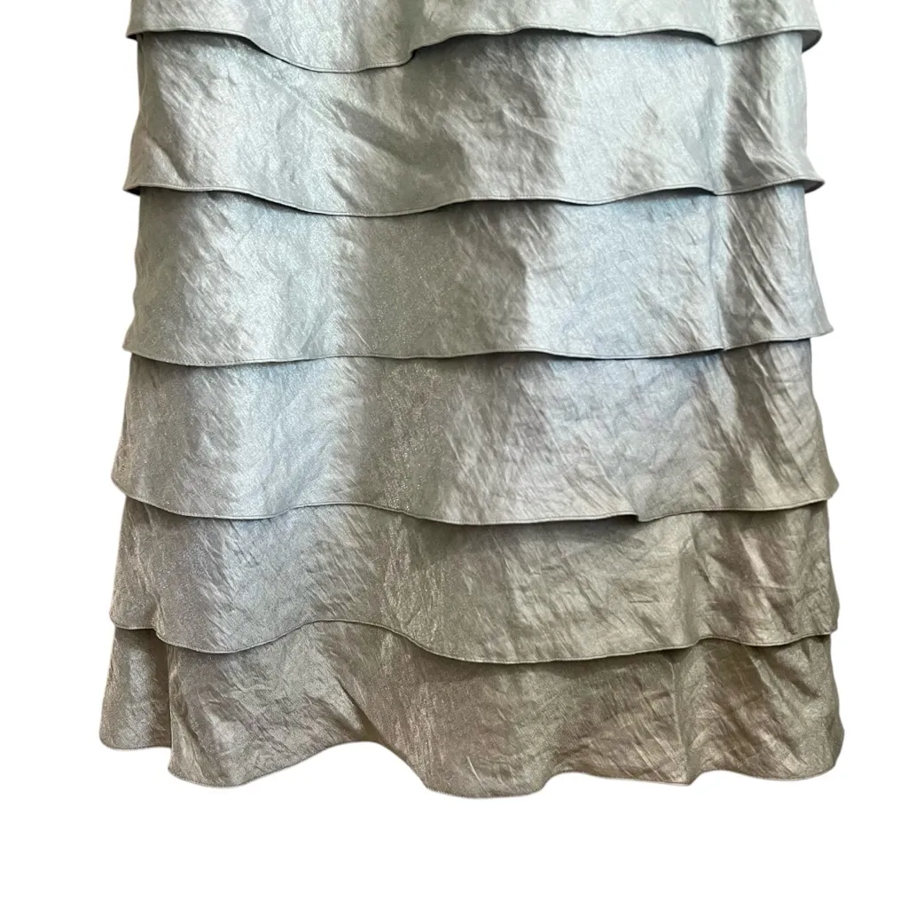 Adrianna Papell Silver Cap Sleeve Layered Gown Embellished Dress Size 6 - Image 5