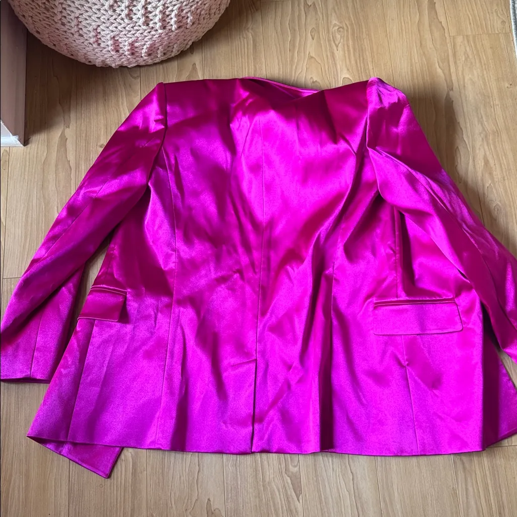 FRAME Strong Shoulder Blazer Jacket Magenta Pink - Image 4