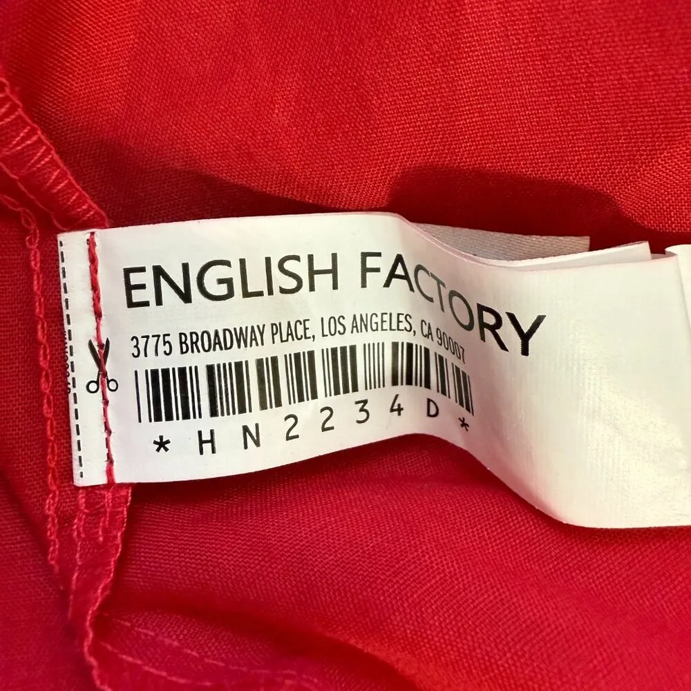 English Factory Poplin Corsage Mini Dress Women's Small Red Puff Sleeve Floral - Image 16