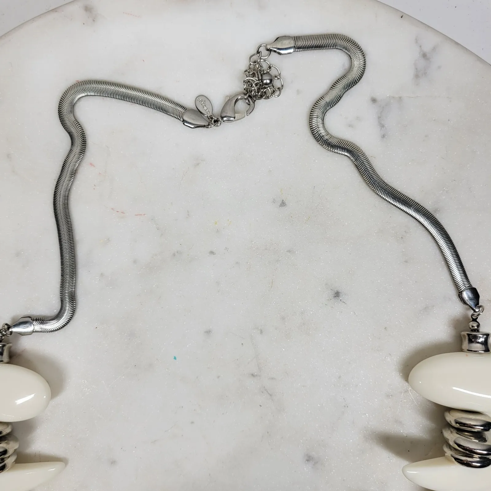 Chico's Statement Necklace White Silver Chunky Beads Snake Chain Modern - Image 8
