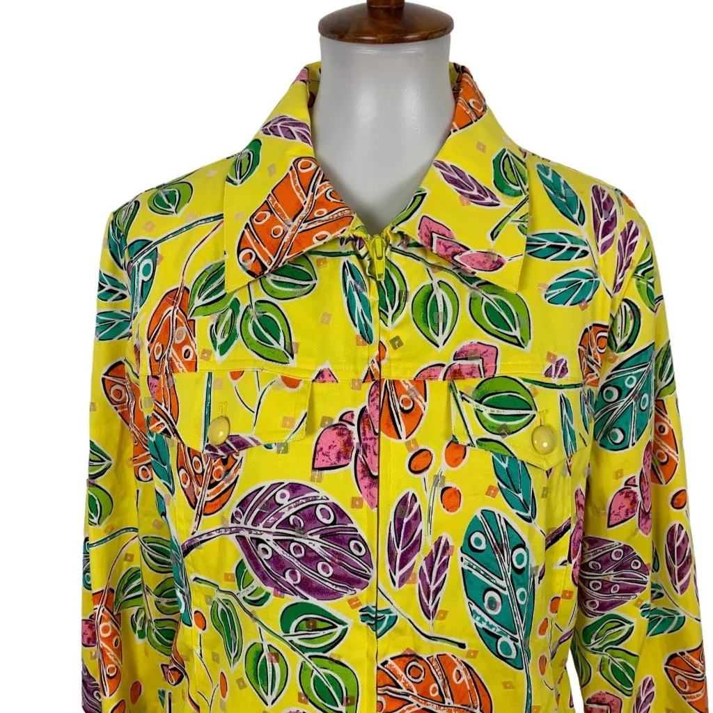 Redd Jeans Yellow Aloha Jacket Womens 6 Vintage Tropical Zip Up Hawaiian Boho - Image 2