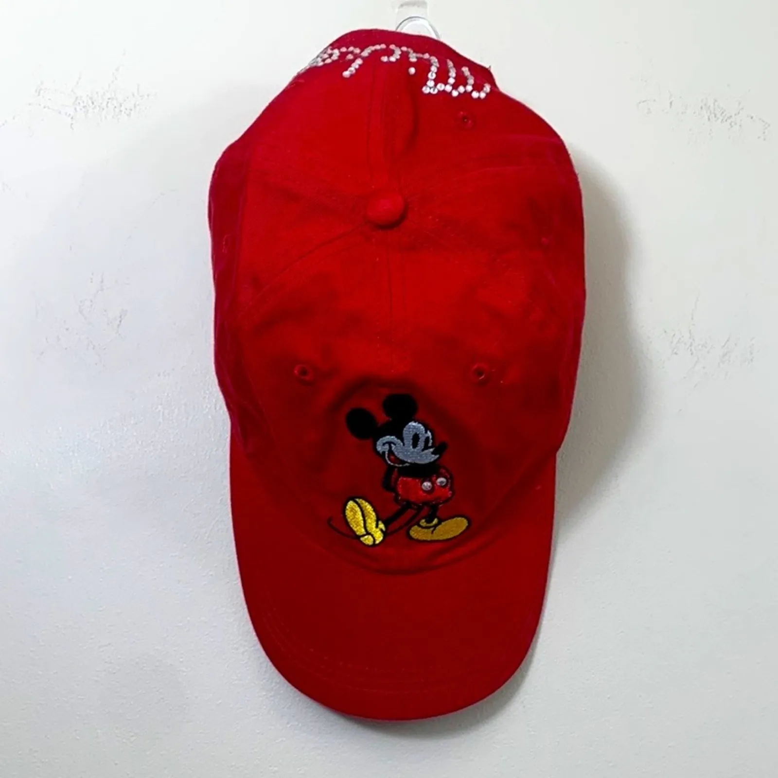 Disney Mickey Mouse Embroidered Red Base Ball Hat - Image 7