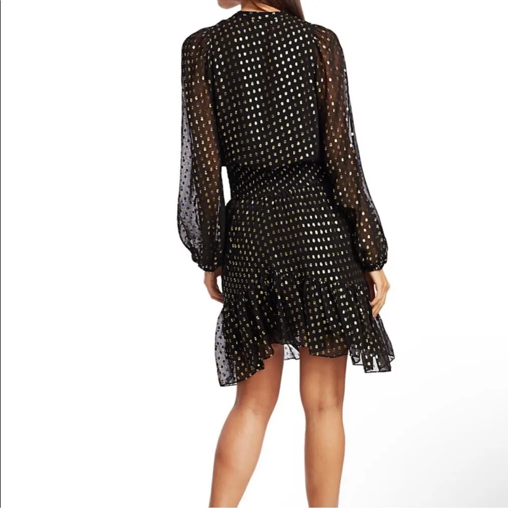 A.L.C. Sidney Silk Blend Metallic Dot Blouson Mini Dress Smocked Long Sleeve 4 - Image 3